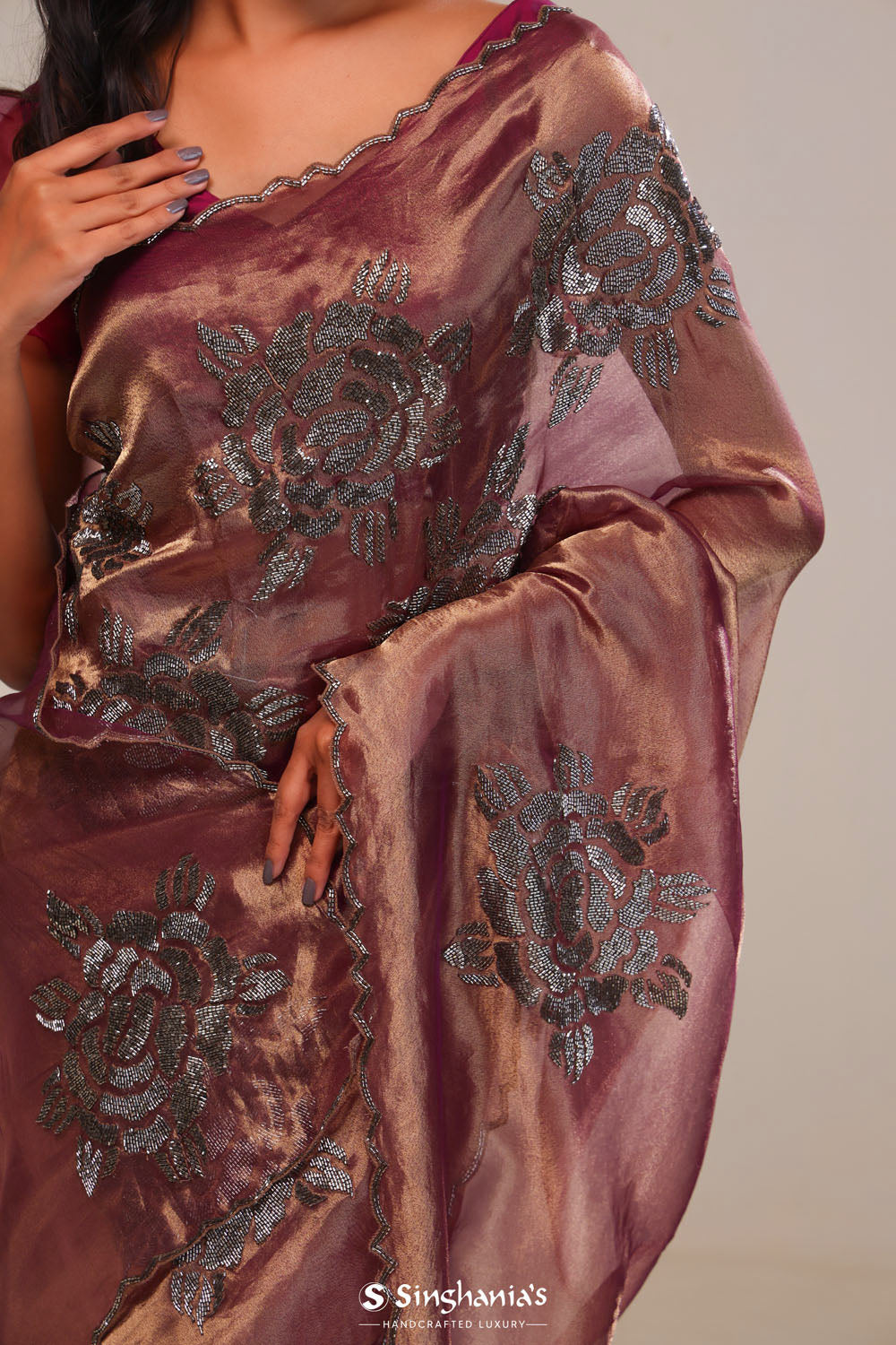 Sovereign Purple Tissue Handcrafted Saree