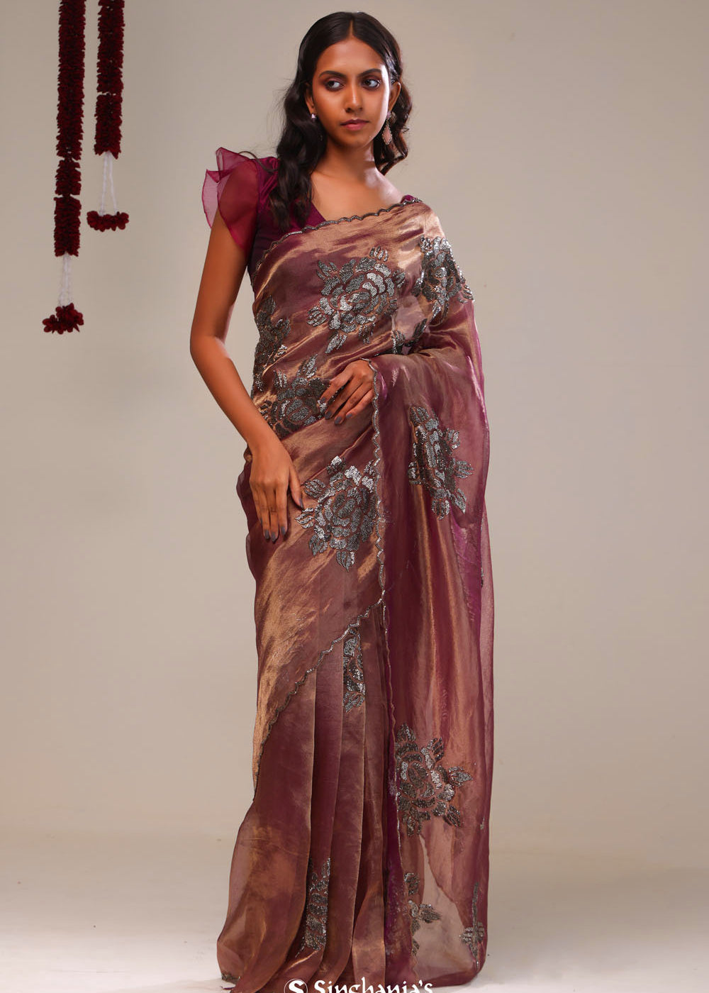 Sovereign Purple Tissue Handcrafted Saree