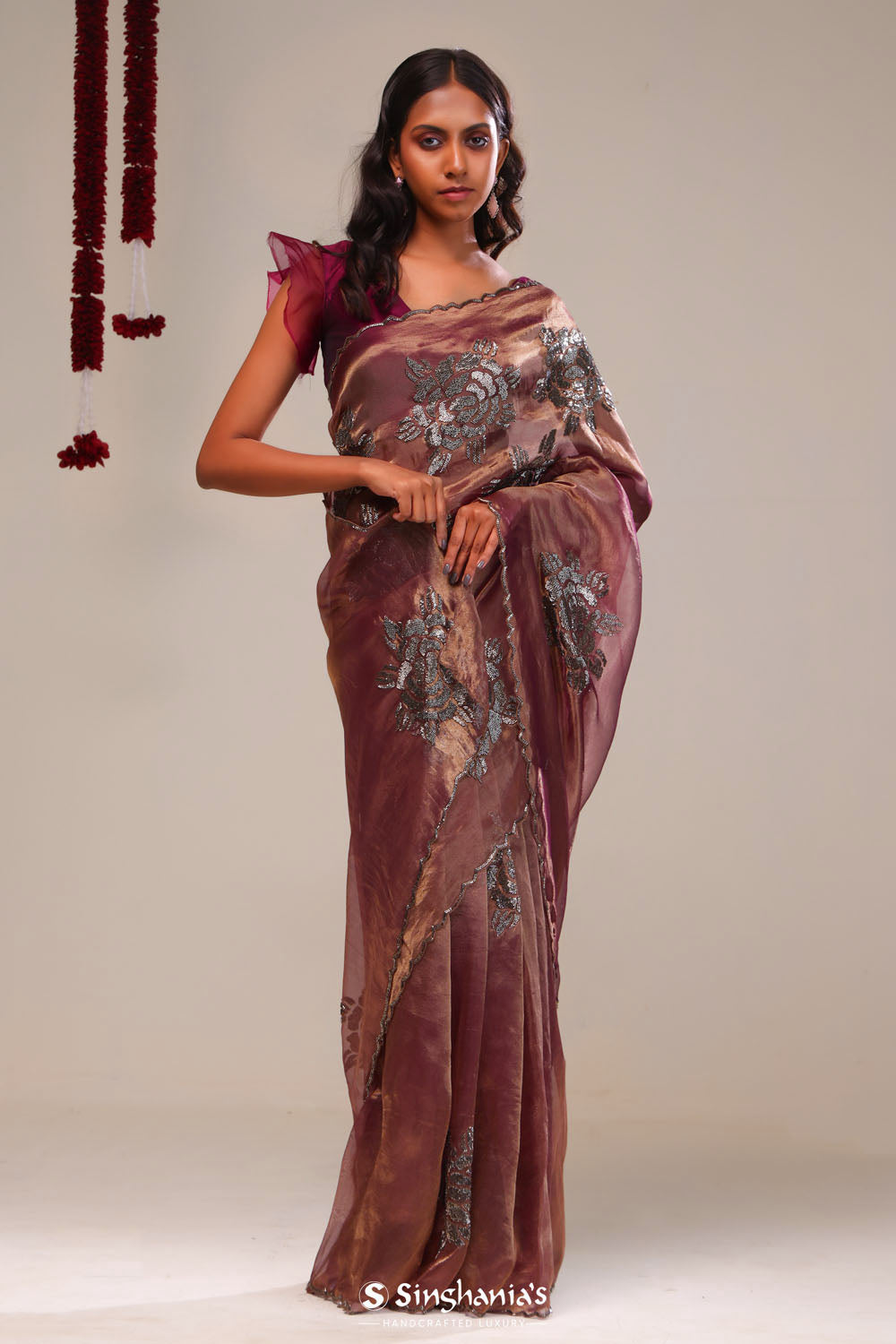 Sovereign Purple Tissue Handcrafted Saree