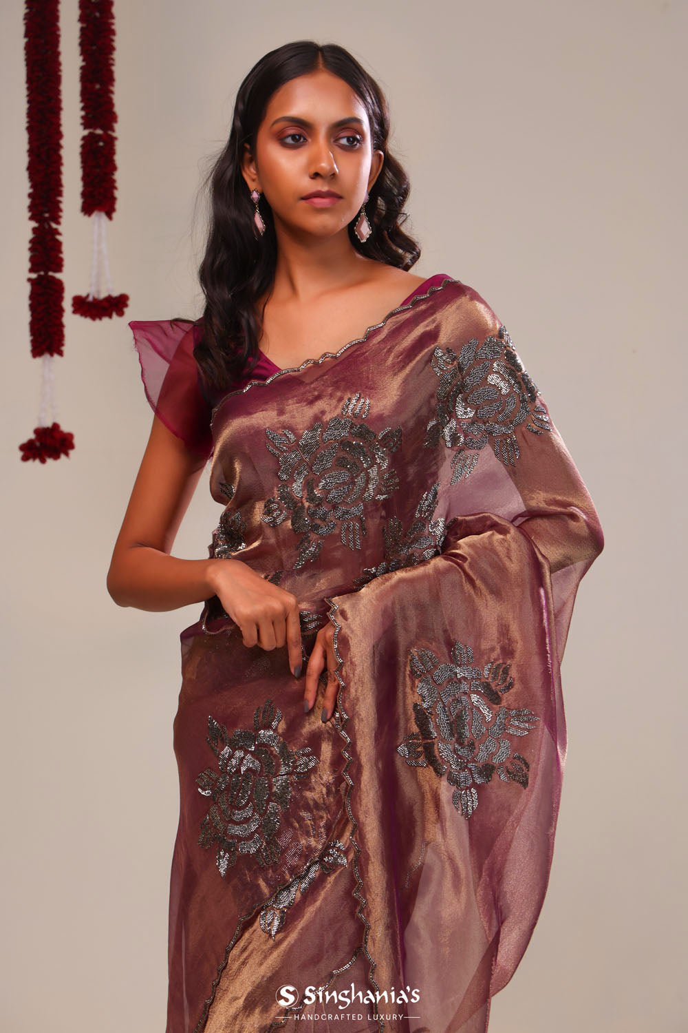 Sovereign Purple Tissue Handcrafted Saree