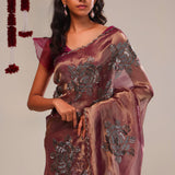 Sovereign Purple Tissue Handcrafted Saree