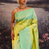 Chinese Green Kanjivaram Silk Saree With Contrast Border