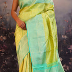Chinese Green Kanjivaram Silk Saree With Contrast Border