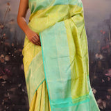Chinese Green Kanjivaram Silk Saree With Contrast Border