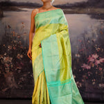 Chinese Green Kanjivaram Silk Saree With Contrast Border