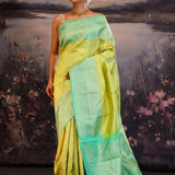 Chinese Green Kanjivaram Silk Saree With Contrast Border