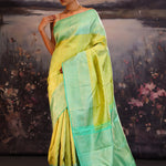 Chinese Green Kanjivaram Silk Saree With Contrast Border