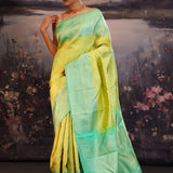 Chinese Green Kanjivaram Silk Saree With Contrast Border