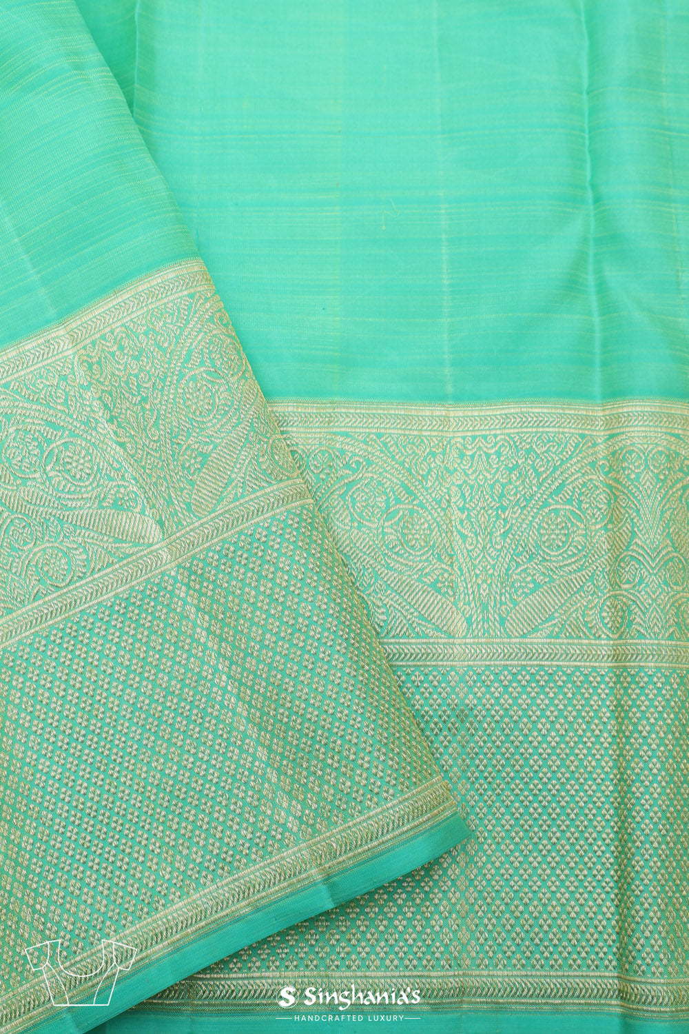 Chinese Green Kanjivaram Silk Saree With Contrast Border