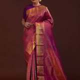 Plum Velvet Kanjivaram Silk Saree With Self Border