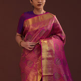 Plum Velvet Kanjivaram Silk Saree With Self Border
