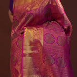 Plum Velvet Kanjivaram Silk Saree With Self Border