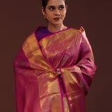 Plum Velvet Kanjivaram Silk Saree With Self Border