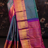 Munsel Blue Kanjivaram Silk Saree With Contrast Border