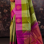 Green Purple Striped Kanjivaram Silk Saree
