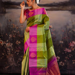 Green Purple Striped Kanjivaram Silk Saree
