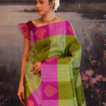 Green Purple Striped Kanjivaram Silk Saree