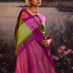 Green Purple Striped Kanjivaram Silk Saree
