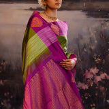 Green Purple Striped Kanjivaram Silk Saree