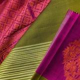 Green Purple Striped Kanjivaram Silk Saree