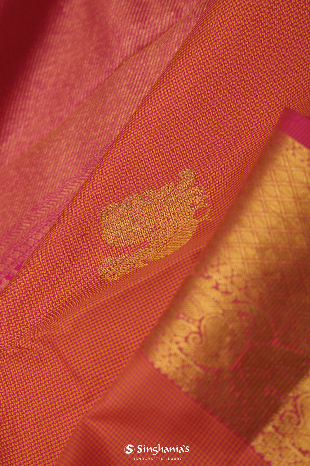 Deep Orange Kanjivaram Silk Saree With Contrast Border