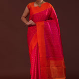 Crimson Red Kanjivaram Silk Saree With Contrast Border