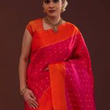 Crimson Red Kanjivaram Silk Saree With Contrast Border