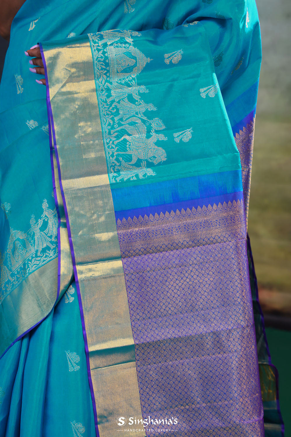 Mosaic Blue Butti Kanjivaram Silk Saree