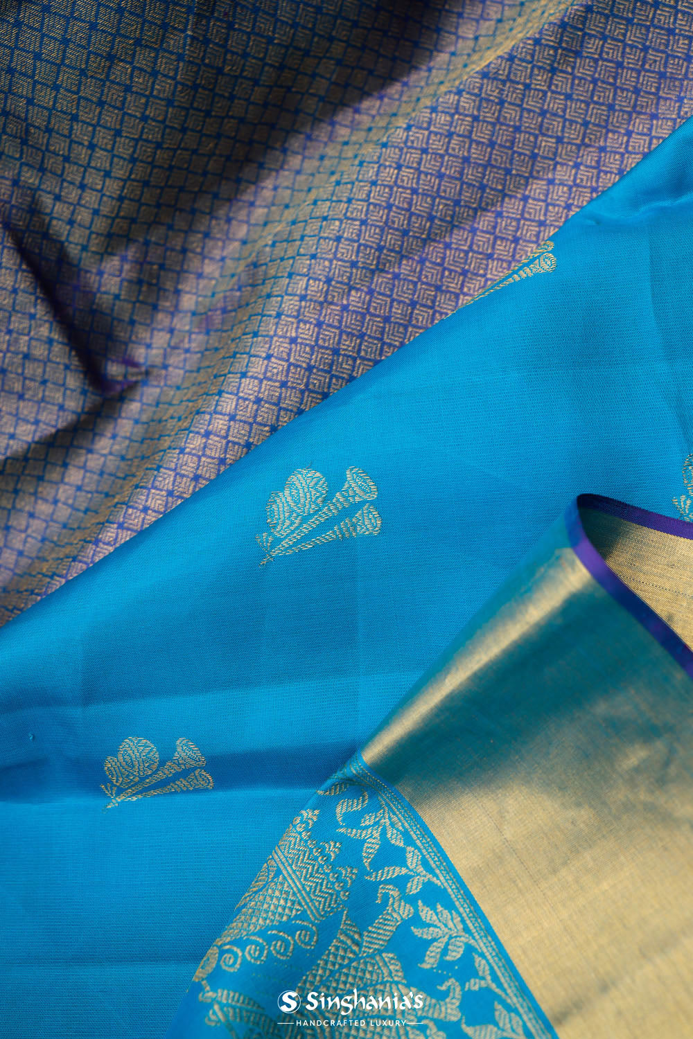 Mosaic Blue Butti Kanjivaram Silk Saree