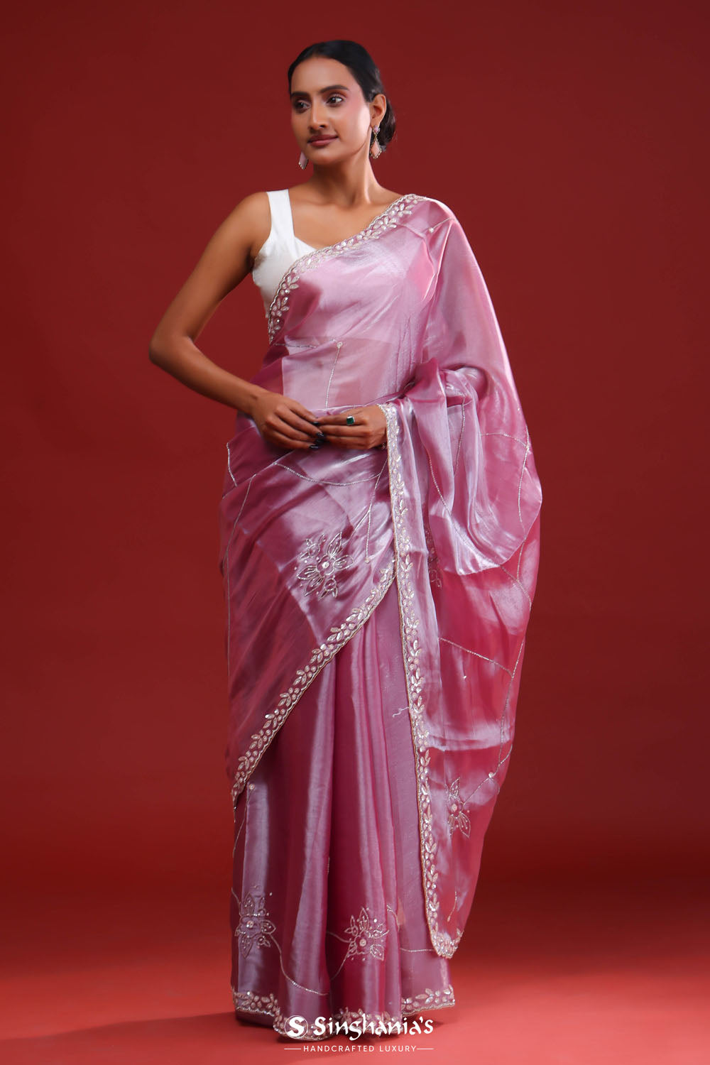 Passion Pink Silk Crafted Saree