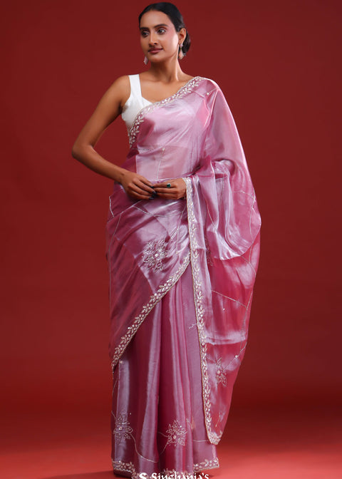 <img> Passion Pink Silk Crafted Saree