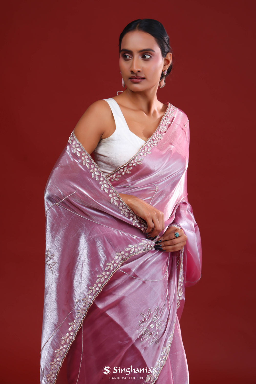 Passion Pink Silk Crafted Saree