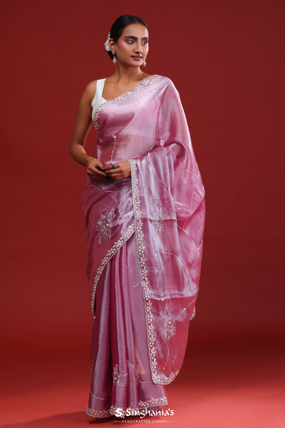 Passion Pink Silk Crafted Saree