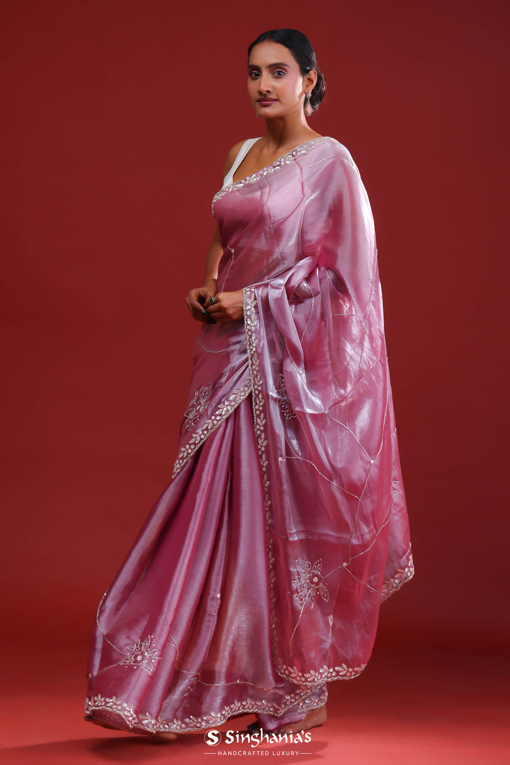 Passion Pink Silk Crafted Saree