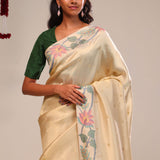 Light Gold Tissue Saree With Threadwork Embroidery