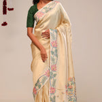 Light Gold Tissue Saree With Threadwork Embroidery