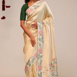Light Gold Tissue Saree With Threadwork Embroidery