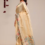Light Gold Tissue Saree With Threadwork Embroidery