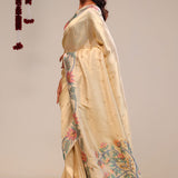 Light Gold Tissue Saree With Threadwork Embroidery