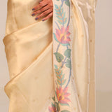 Light Gold Tissue Saree With Threadwork Embroidery