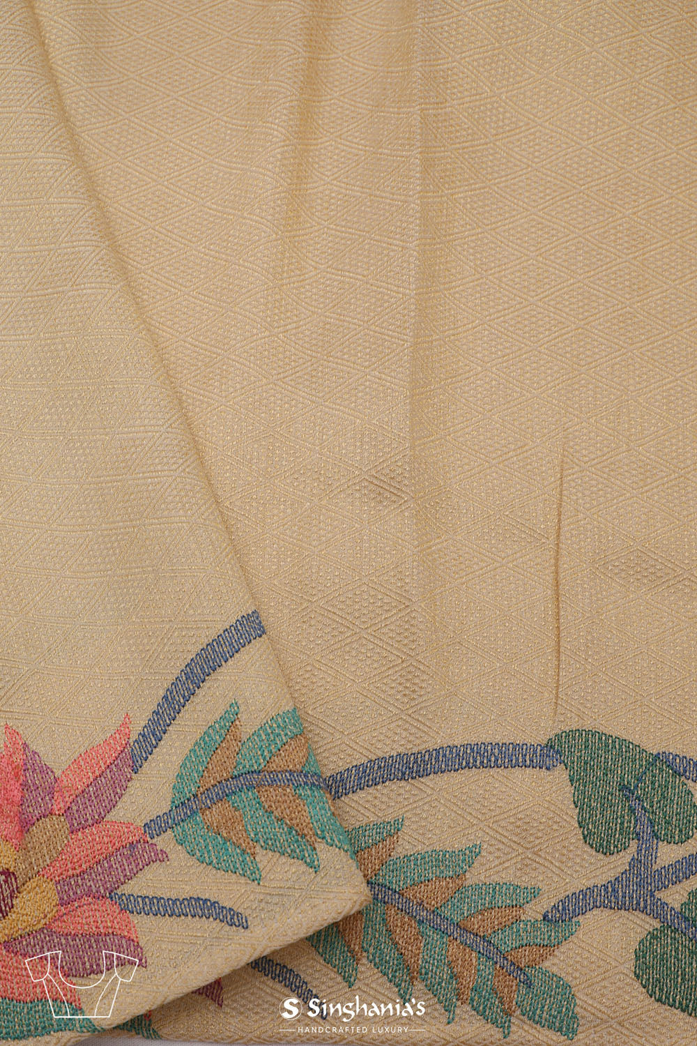 Light Gold Tissue Saree With Threadwork Embroidery