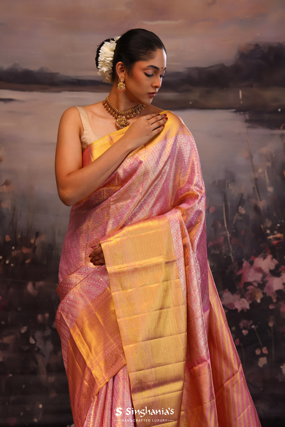 Persian Pink Jaal Kanjivaram Silk Saree