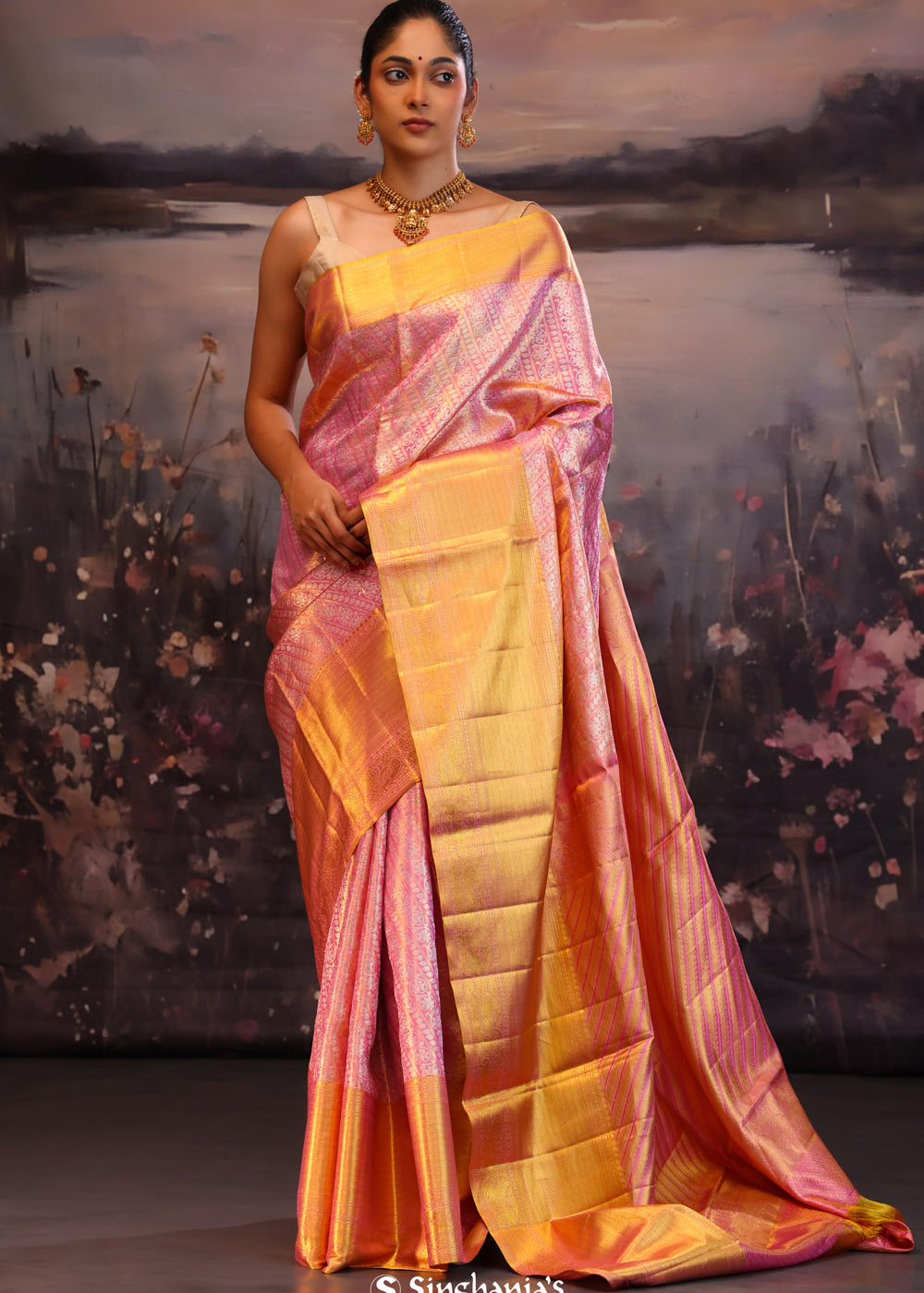 Persian Pink Jaal Kanjivaram Silk Saree