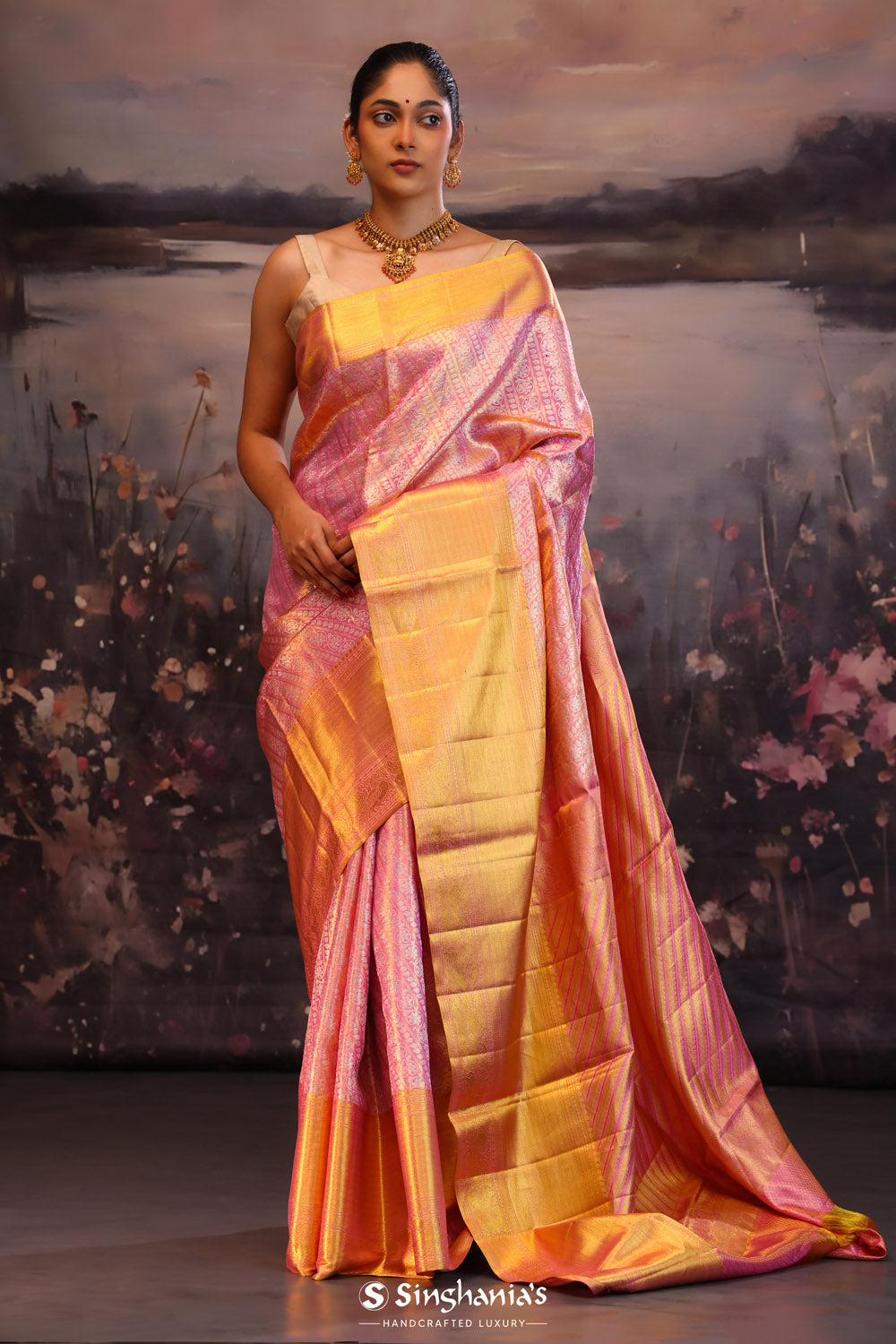 Persian Pink Jaal Kanjivaram Silk Saree