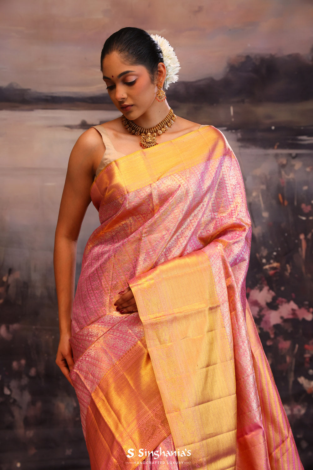 Persian Pink Jaal Kanjivaram Silk Saree