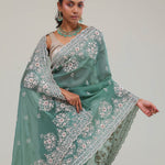Eucalyptus Green Crafted Buttis Organza Saree