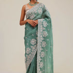 Eucalyptus Green Crafted Buttis Organza Saree