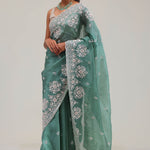 Eucalyptus Green Crafted Buttis Organza Saree