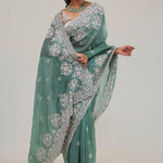 Eucalyptus Green Crafted Buttis Organza Saree