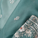 Eucalyptus Green Crafted Buttis Organza Saree